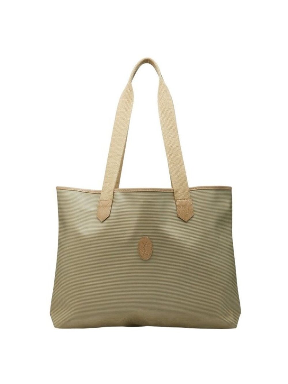 Saint Laurent YSL Plate Logo Tote Shoulder Bag Beige Leather